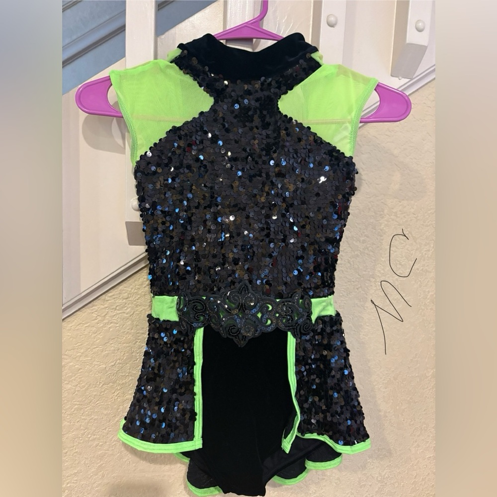 Black and Neon Green Sequin jazz/acro costume